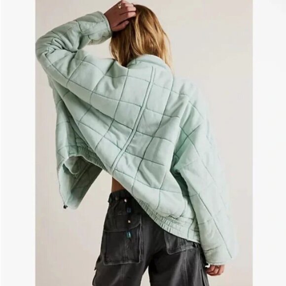 Free People Quilted Dolman Jacket Mineral Sea L - Picture 2 of 10